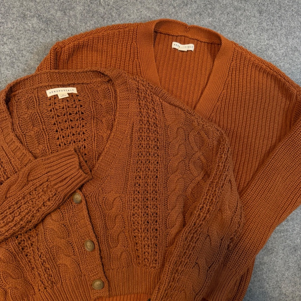 Aeropostale Rust Orange Cable Knit Cardigan & Sweater Set